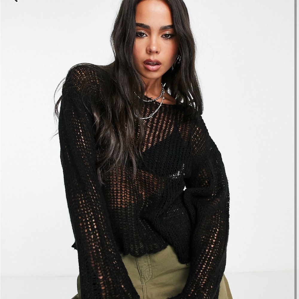 Collusion Open Stitch Knit Sweater In Black